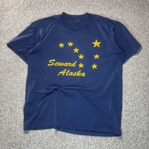 Vintage 80s Seward Alaska Shirt Men Large Navy Blue Graphic Tee Big Dipper Stars